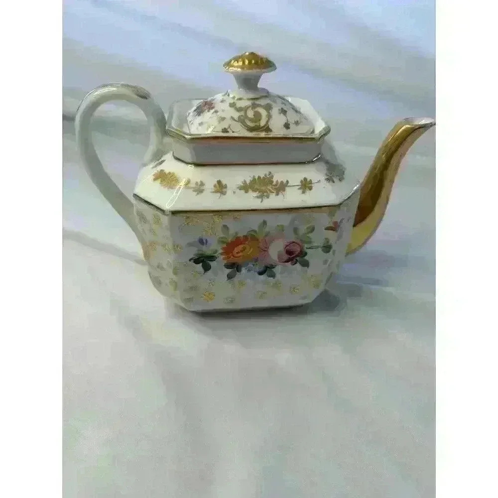 Antique FRENCH Sevres Pink & Gold Gilt Painted FLORAL tea Pot Nancy Meyers